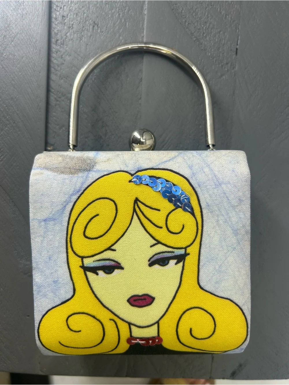 Vtg For Nine Glamour Girl Faces Double Sided Hand bag